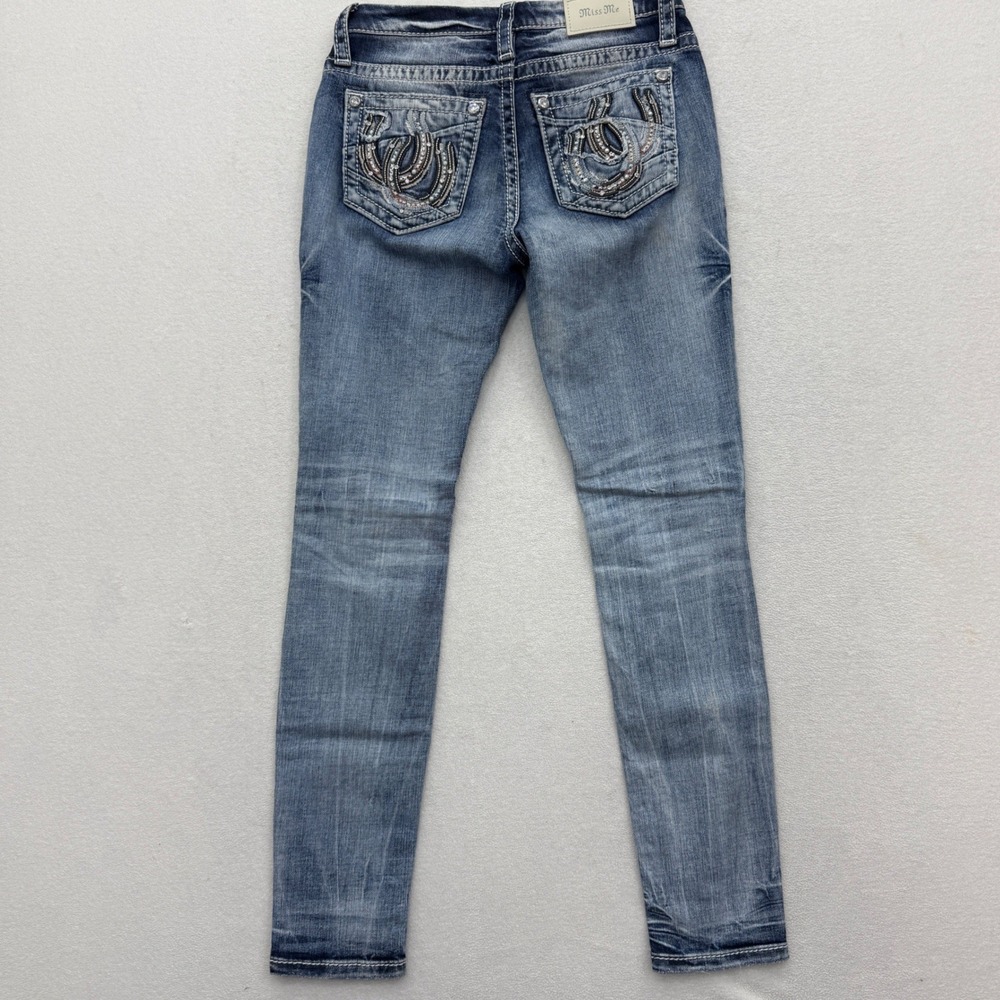 Miss Me Skinny Jeans Women 25 Blue Low Rise Distressed Embellished Horseshoe‎ - Picture 5 of 9